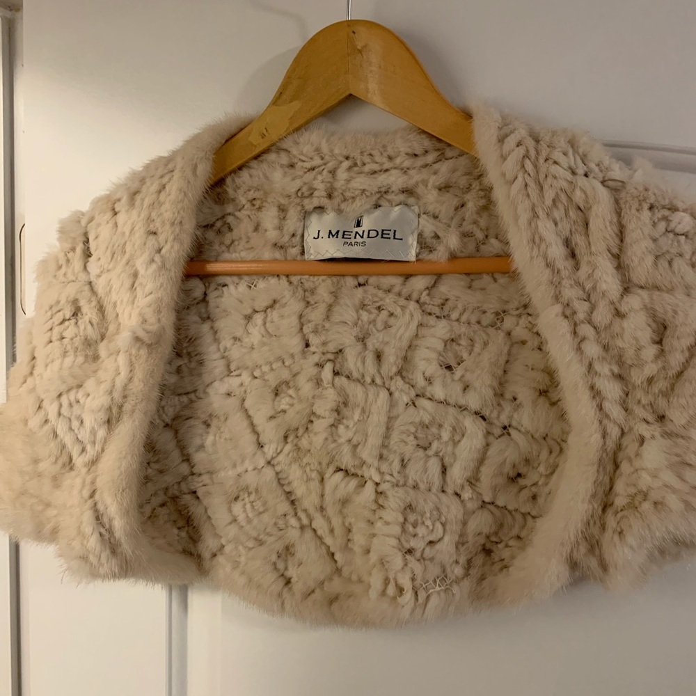 J Mendel ivory fur shrug